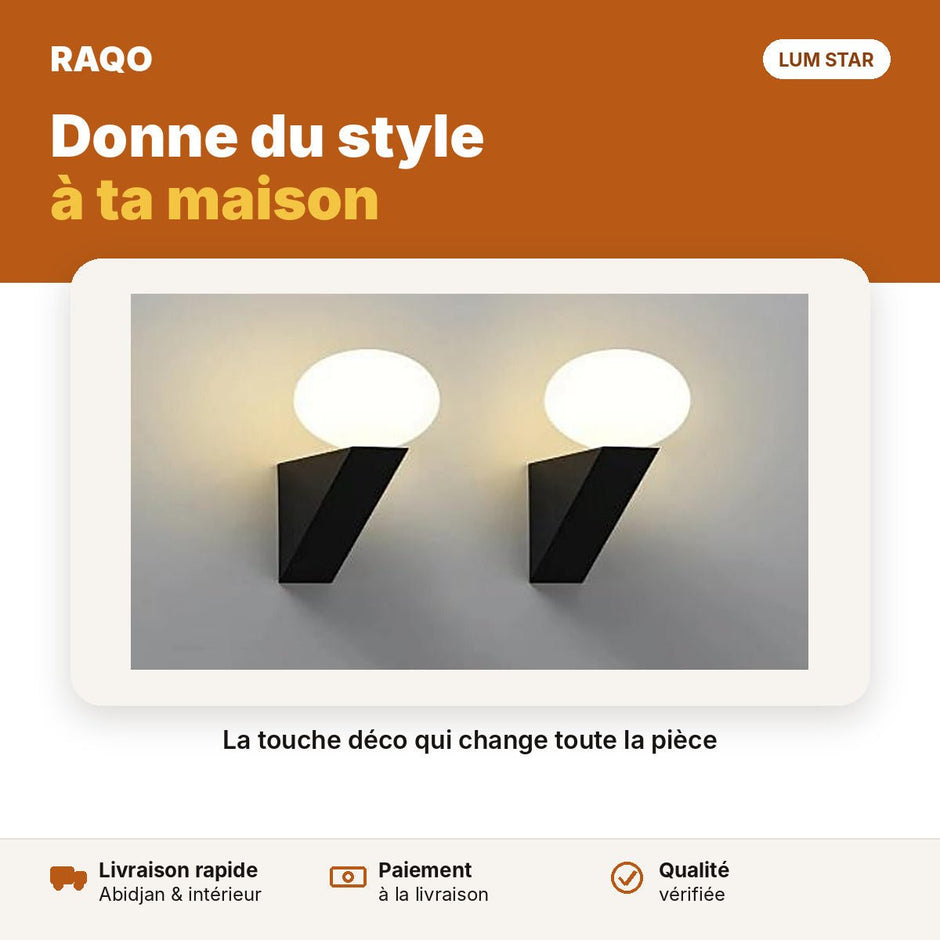 Applique murale design noir avec globe opale E27 - RAQO