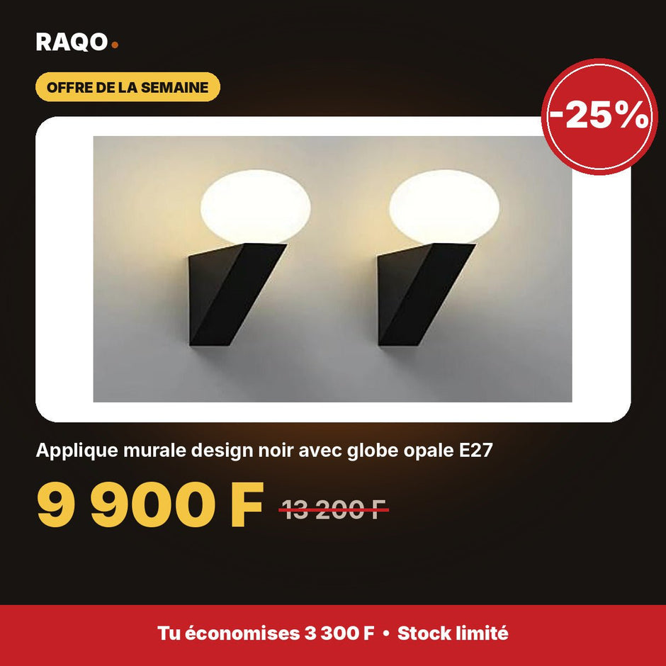 Applique murale design noir avec globe opale E27 - RAQO