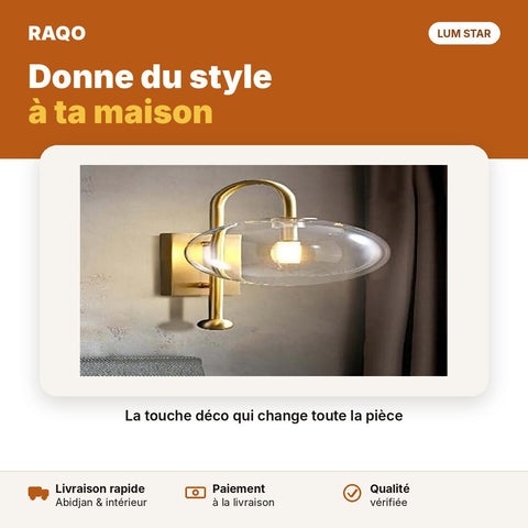 Applique murale dorée avec disque en verre transparent E27 - RAQO