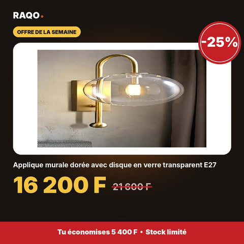 Applique murale dorée avec disque en verre transparent E27 - RAQO