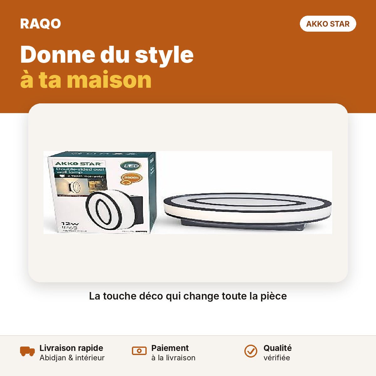 Applique murale LED 12W double anneau – lumière chaude 3000K | Akko Star - RAQO