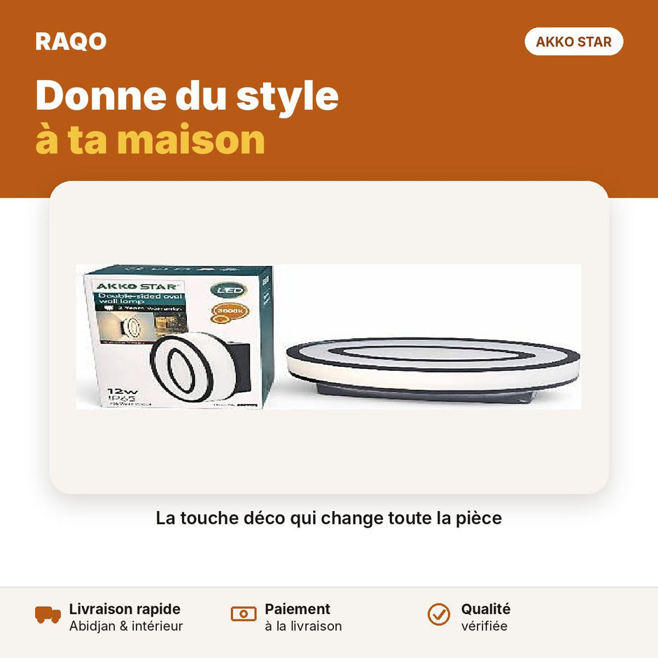 Applique murale LED 12W double anneau – lumière chaude 3000K | Akko Star - RAQO