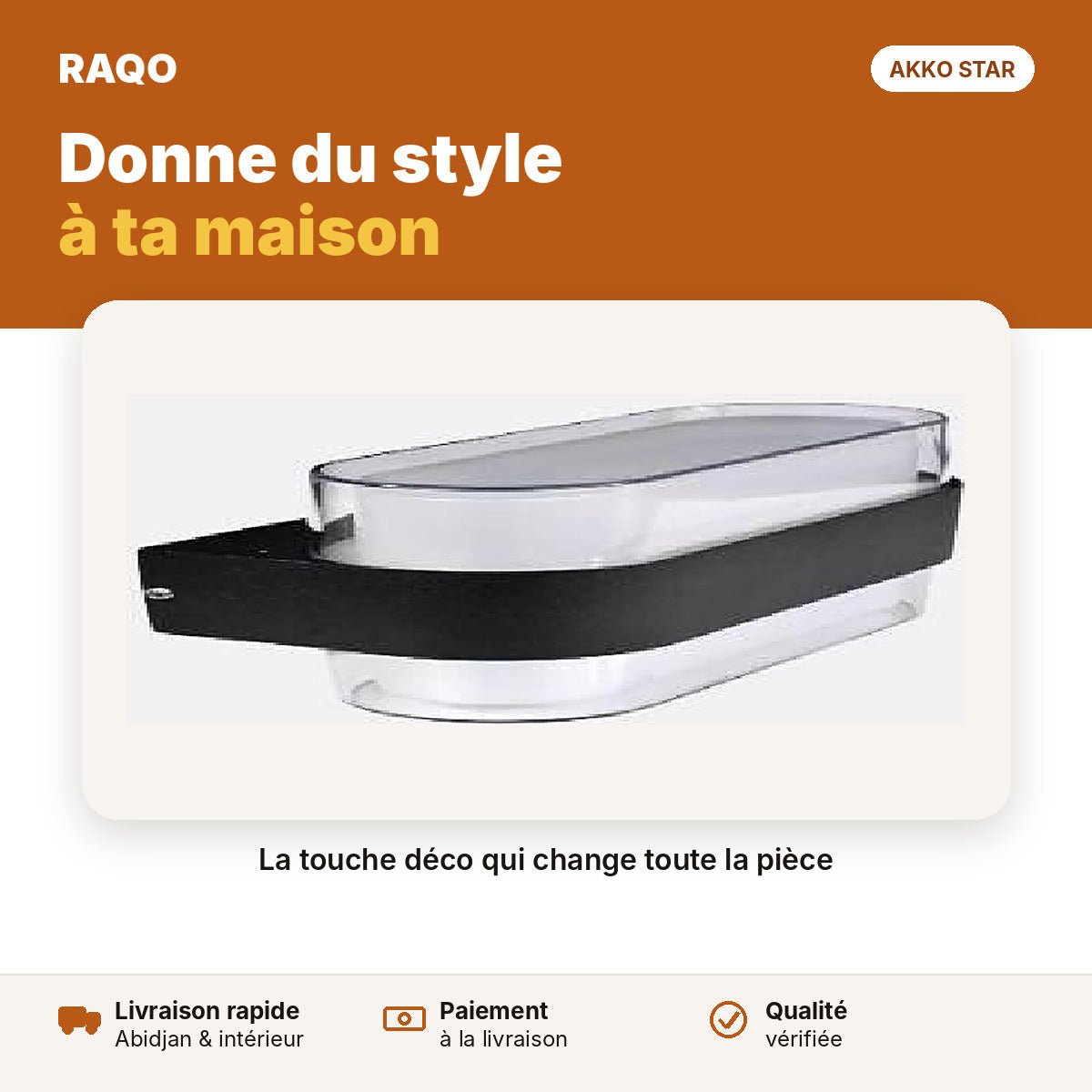 Applique murale LED 12W noire et transparente – lumière chaude 3000K | Akko Star - RAQO