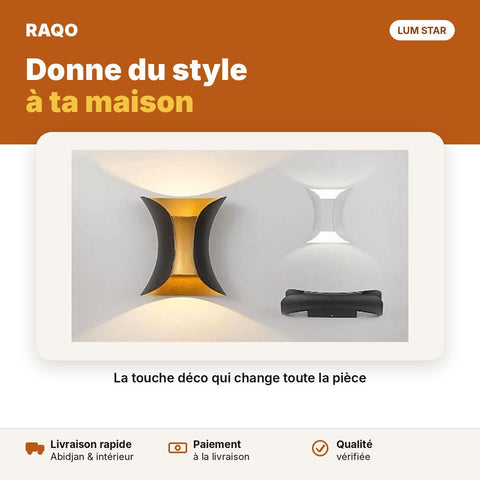 Applique murale LED 2×5W design courbé – lumière chaude 3000K - RAQO