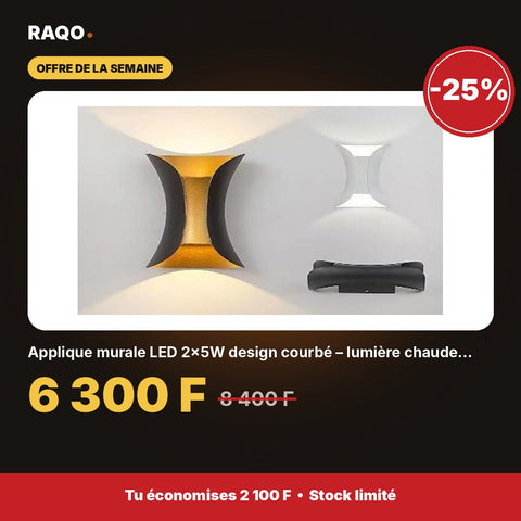 Applique murale LED 2×5W design courbé – lumière chaude 3000K - RAQO