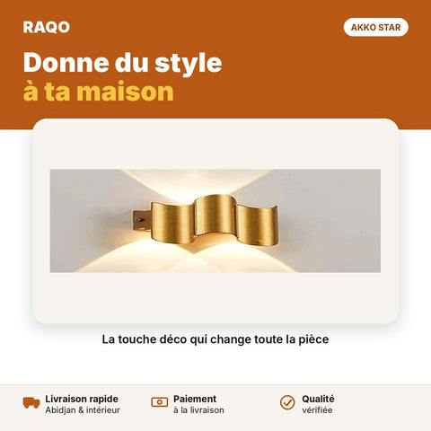 Applique murale LED 3W design vague doré – lumière chaude 3000K | Akko Star - RAQO