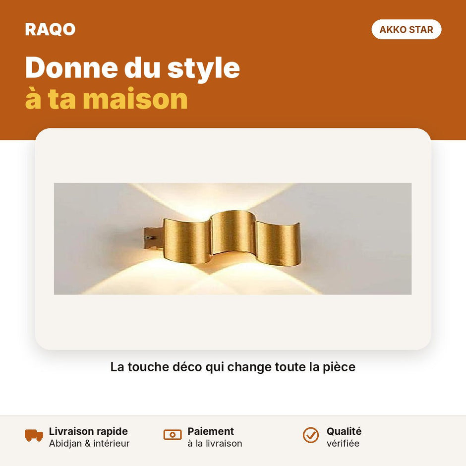 Applique murale LED 3W design vague doré – lumière chaude 3000K | Akko Star - RAQO