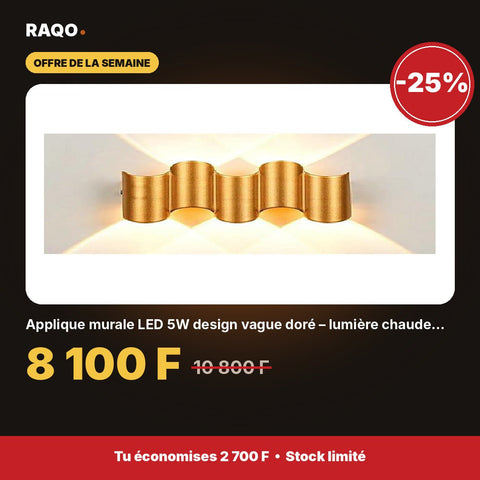 Applique murale LED 5W design vague doré – lumière chaude 3000K | Akko Star - RAQO