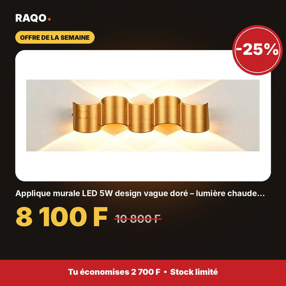 Applique murale LED 5W design vague doré – lumière chaude 3000K | Akko Star - RAQO