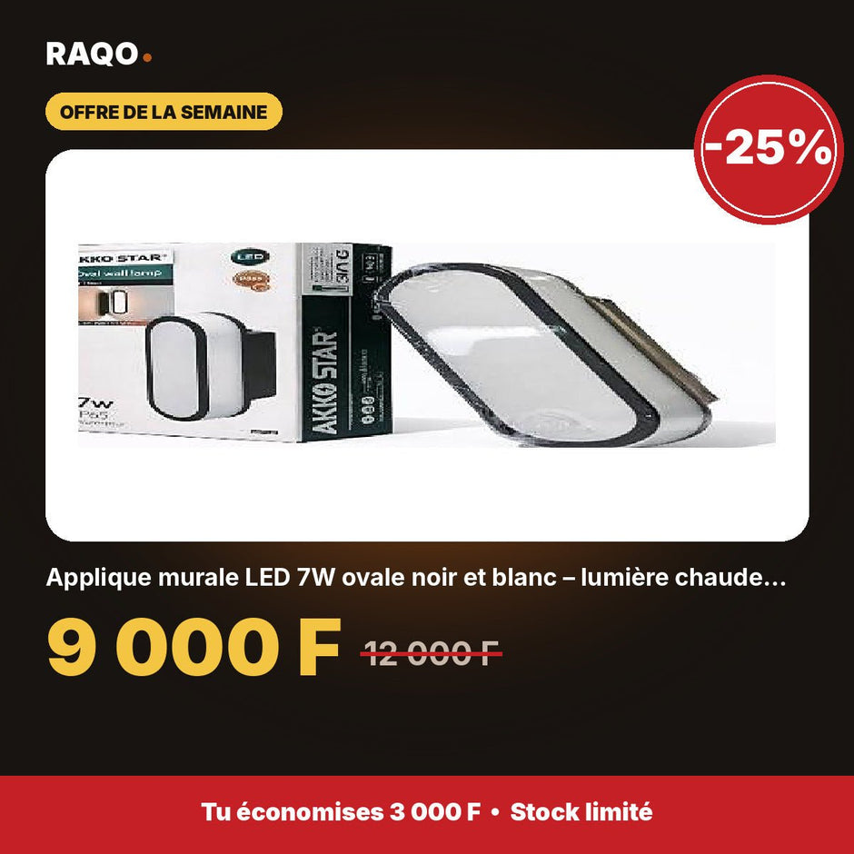 Applique murale LED 7W ovale noir et blanc – lumière chaude 3000K | Akko Star - RAQO