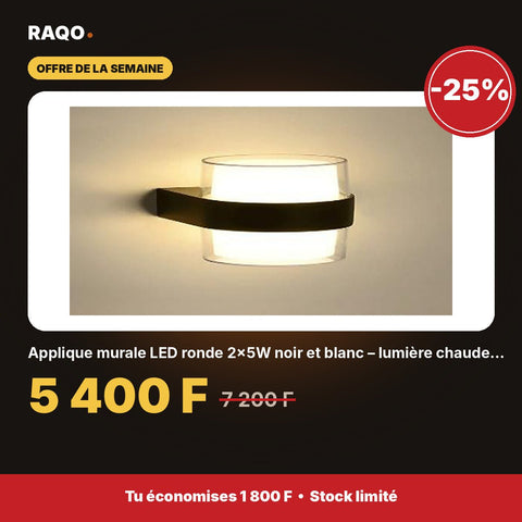 Applique murale LED ronde 2×5W noir et blanc – lumière chaude 3000K - RAQO