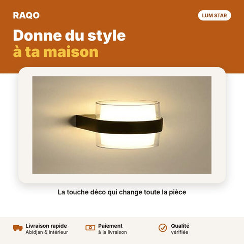 Applique murale LED ronde 2×5W noir et blanc – lumière chaude 3000K - RAQO