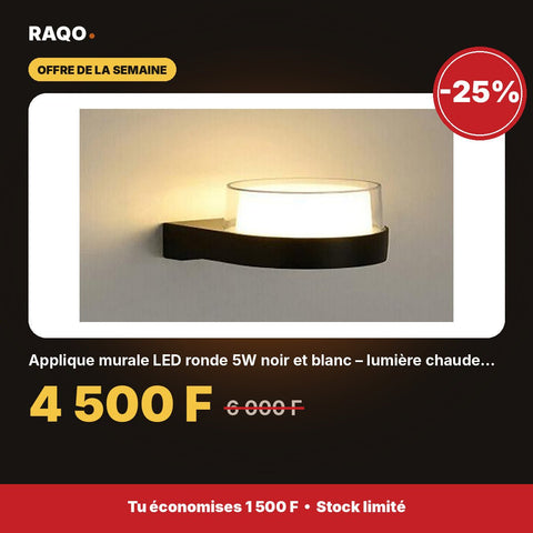 Applique murale LED ronde 5W noir et blanc – lumière chaude 3000K - RAQO