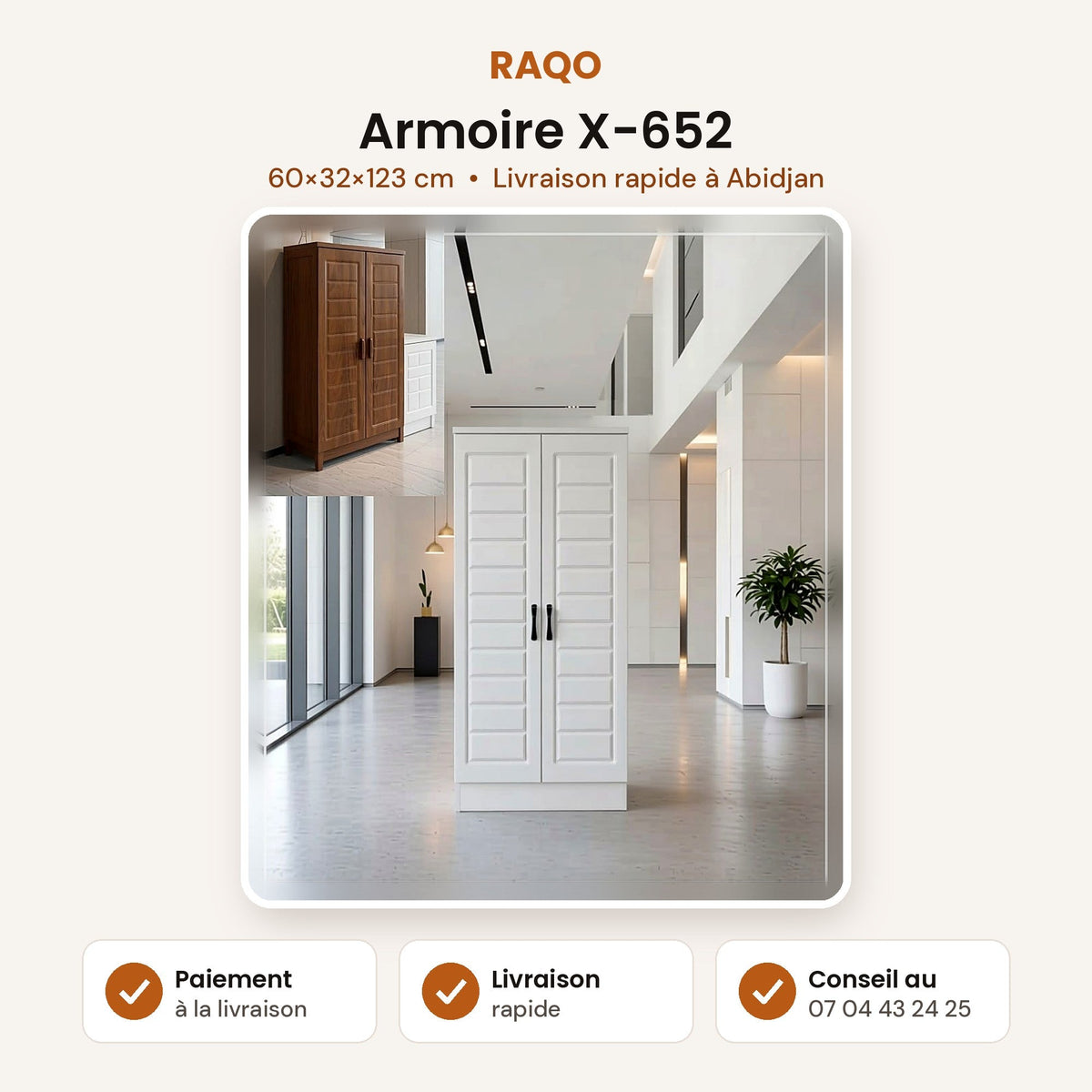 Armoire de rangement X-652 – 60×32×123 cm - RAQO