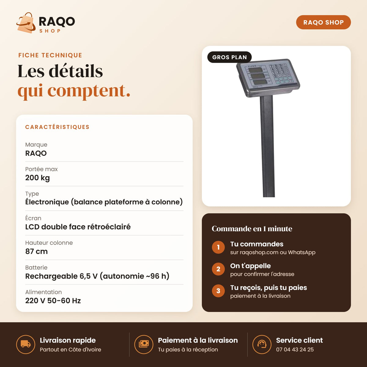 Balance Plateforme – 200 kg - RAQO (fiche technique)