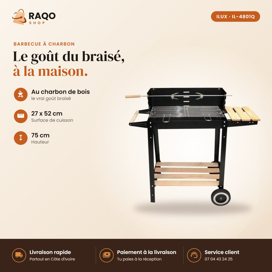 Barbecue à Charbon iLUX – 27 x 52 cm - RAQO