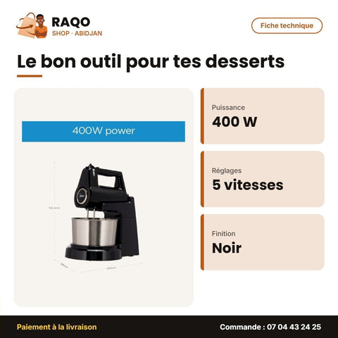 Batteur Électrique avec Bol Midea – Noir-Inox – 5 Vitesses – 400W | MIXER_HM0293A - RAQO