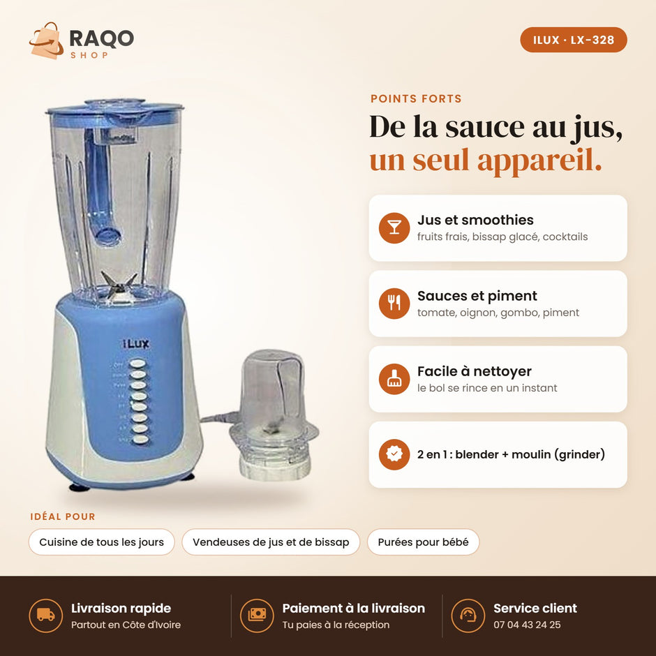 Blender Mixeur iLUX – 300 W – 1,5 L - RAQO (points forts)