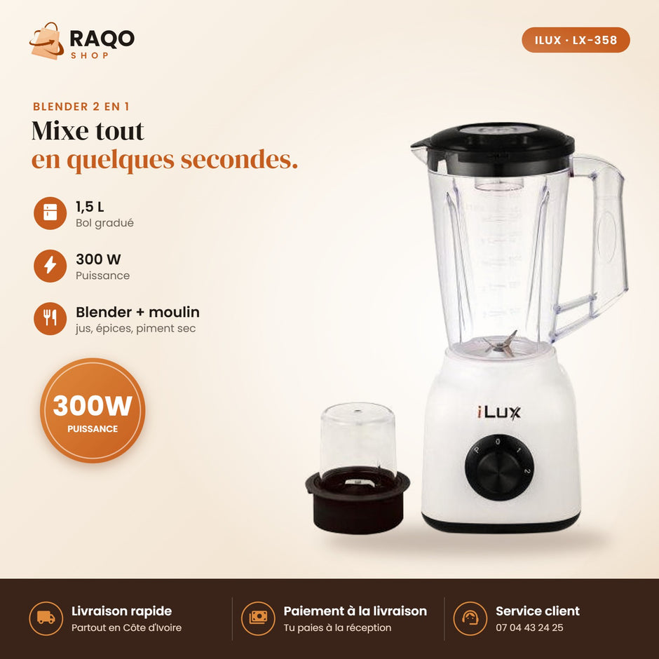 Blender Mixeur iLUX – 300 W – 1,5 L - RAQO