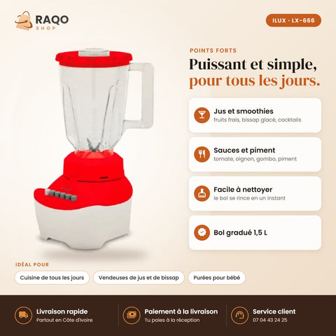 Blender Mixeur iLUX – 300 W – 1,5 L - RAQO (points forts)