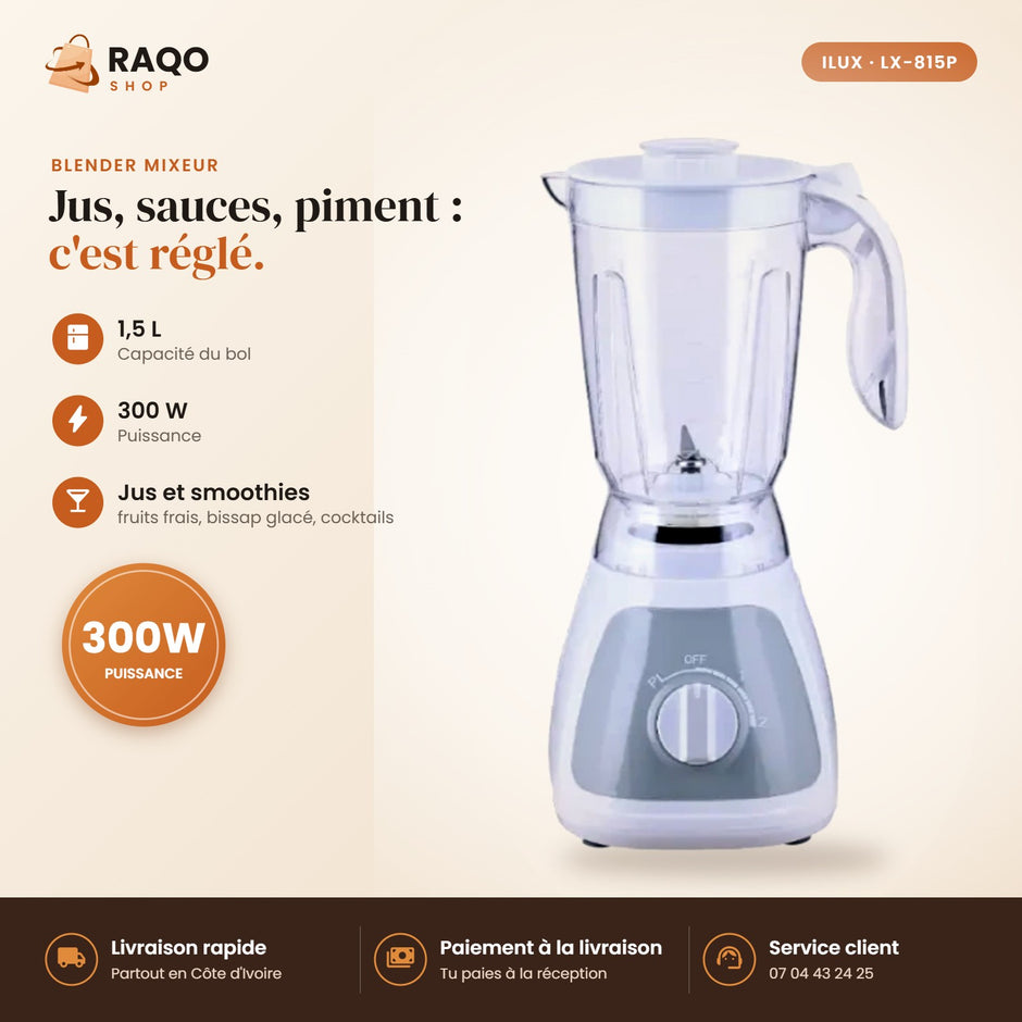 Blender Mixeur iLUX – 300 W – 1,5 L - RAQO