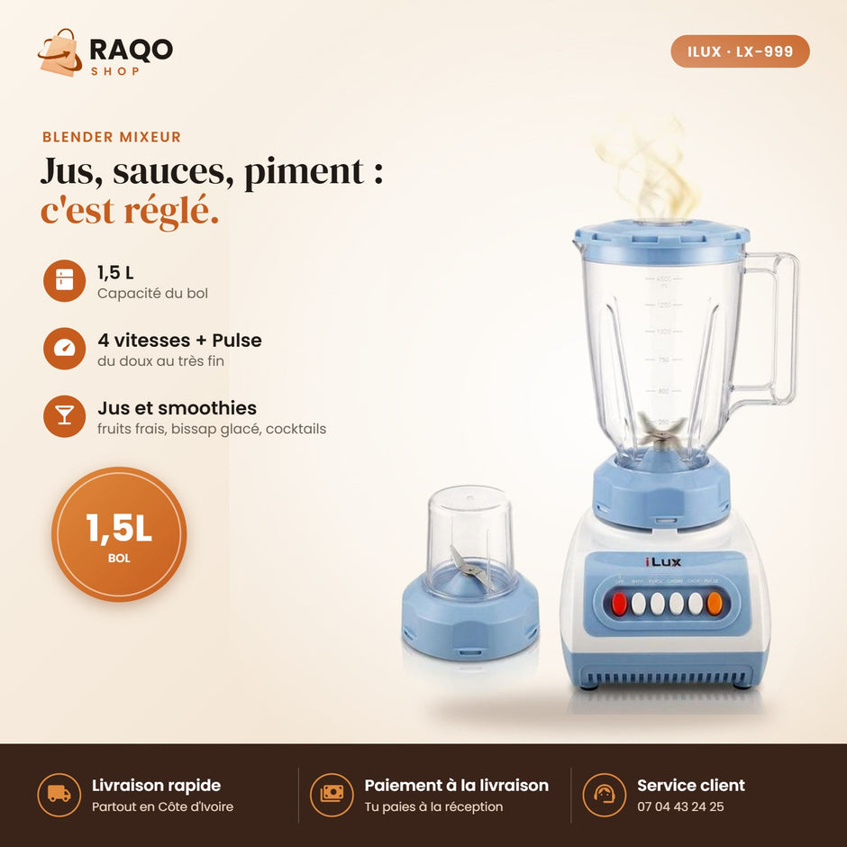 Blender Mixeur iLUX – 300 W – 1,5 L - RAQO