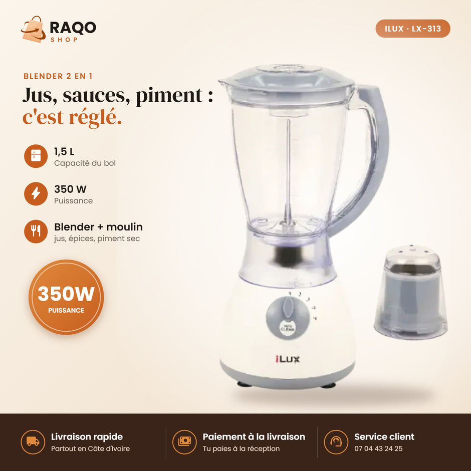 Blender Mixeur iLUX – 350 W – 1,5 L - RAQO