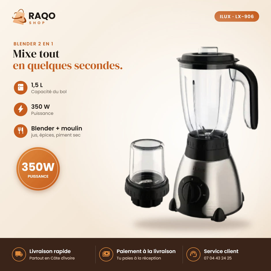 Blender Mixeur iLUX – 350 W – 1,5 L - RAQO