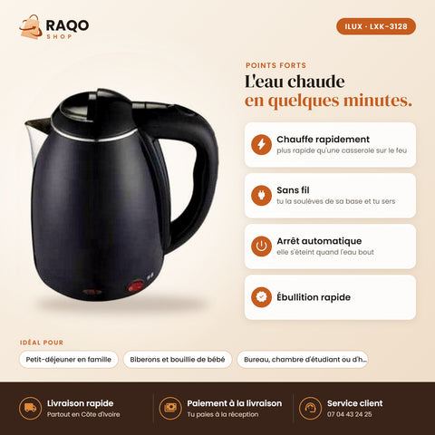 Bouilloire Électrique iLUX – 1500 W – 1,8 L - RAQO (points forts)