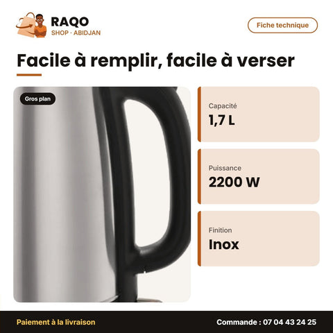 Bouilloire Électrique Midea – 1.7 Litres – 2200W – Stainless Steel | MIDEA_MK-17S32A - RAQO