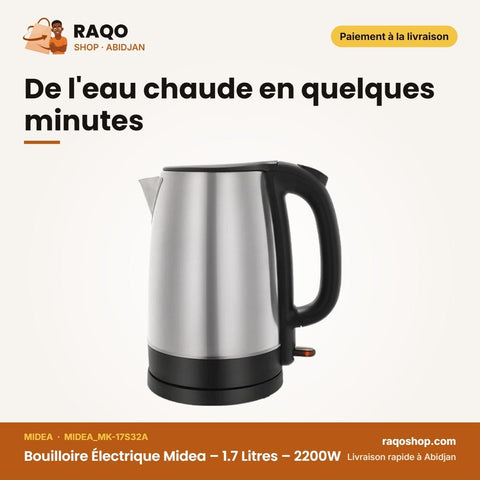 Bouilloire Électrique Midea – 1.7 Litres – 2200W – Stainless Steel | MIDEA_MK-17S32A - RAQO