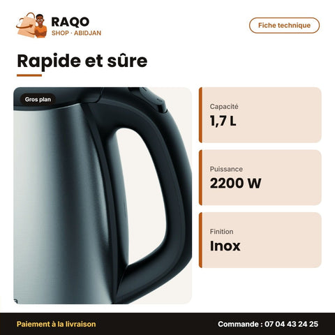 Bouilloire Électrique Midea – 1.7 Litres – 2200W – Stainless Steel | MK-17S36A - RAQO
