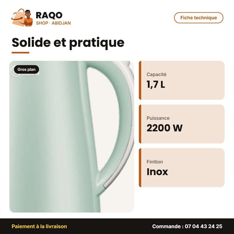 Bouilloire Électrique Midea – 1.7 Litres – 2200W – Stainless Steel | MK-HJ1705G - RAQO