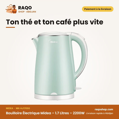 Bouilloire Électrique Midea – 1.7 Litres – 2200W – Stainless Steel | MK-HJ1705G - RAQO