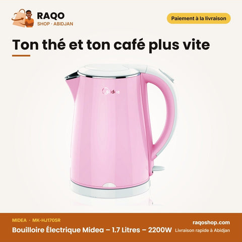 Bouilloire Électrique Midea – 1.7 Litres – 2200W – Stainless Steel | MK-HJ1705R - RAQO