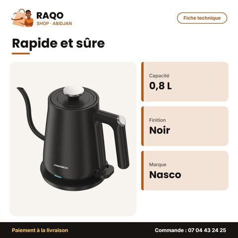 Bouilloire Électrique Nasco – 0.8 L – Noir – Acier Inox. | KES4146A-GS - RAQO