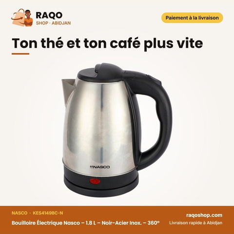 Bouilloire Électrique Nasco – 1.8 L – Noir-Acier Inox. – 360° | KES4149BC-N - RAQO