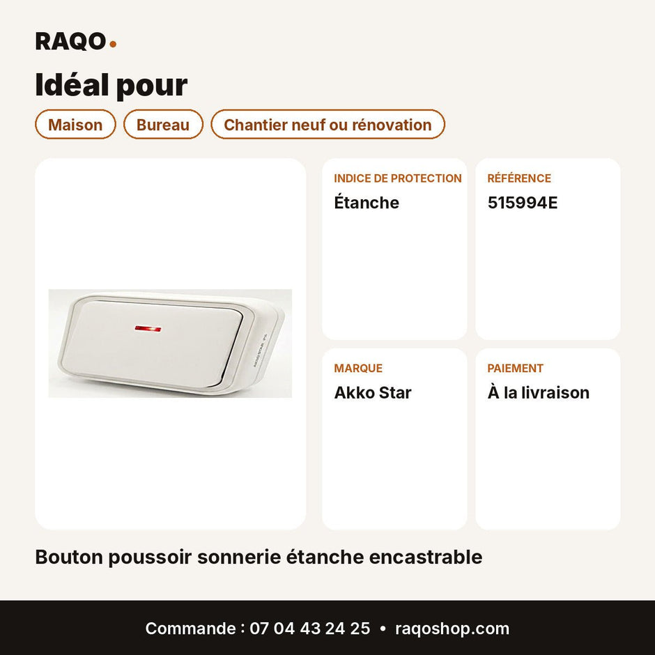 Bouton poussoir sonnerie étanche encastrable | Akko Star - RAQO