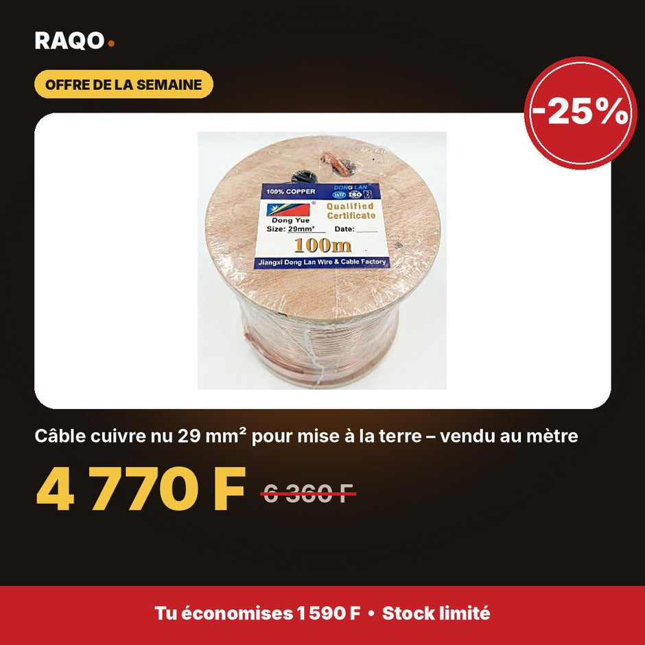 Câble cuivre nu 29 mm² pour mise à la terre – vendu au mètre - RAQO