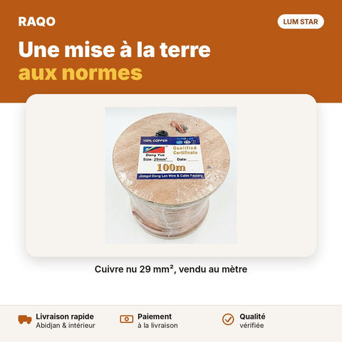 Câble cuivre nu 29 mm² pour mise à la terre – vendu au mètre - RAQO