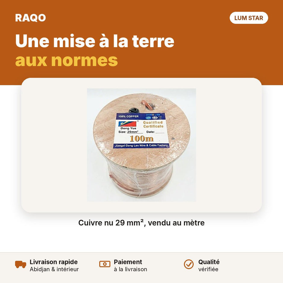 Câble cuivre nu 29 mm² pour mise à la terre – vendu au mètre - RAQO