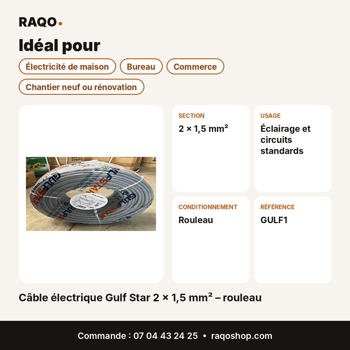 Câble électrique Gulf Star 2 × 1,5 mm² – rouleau - RAQO