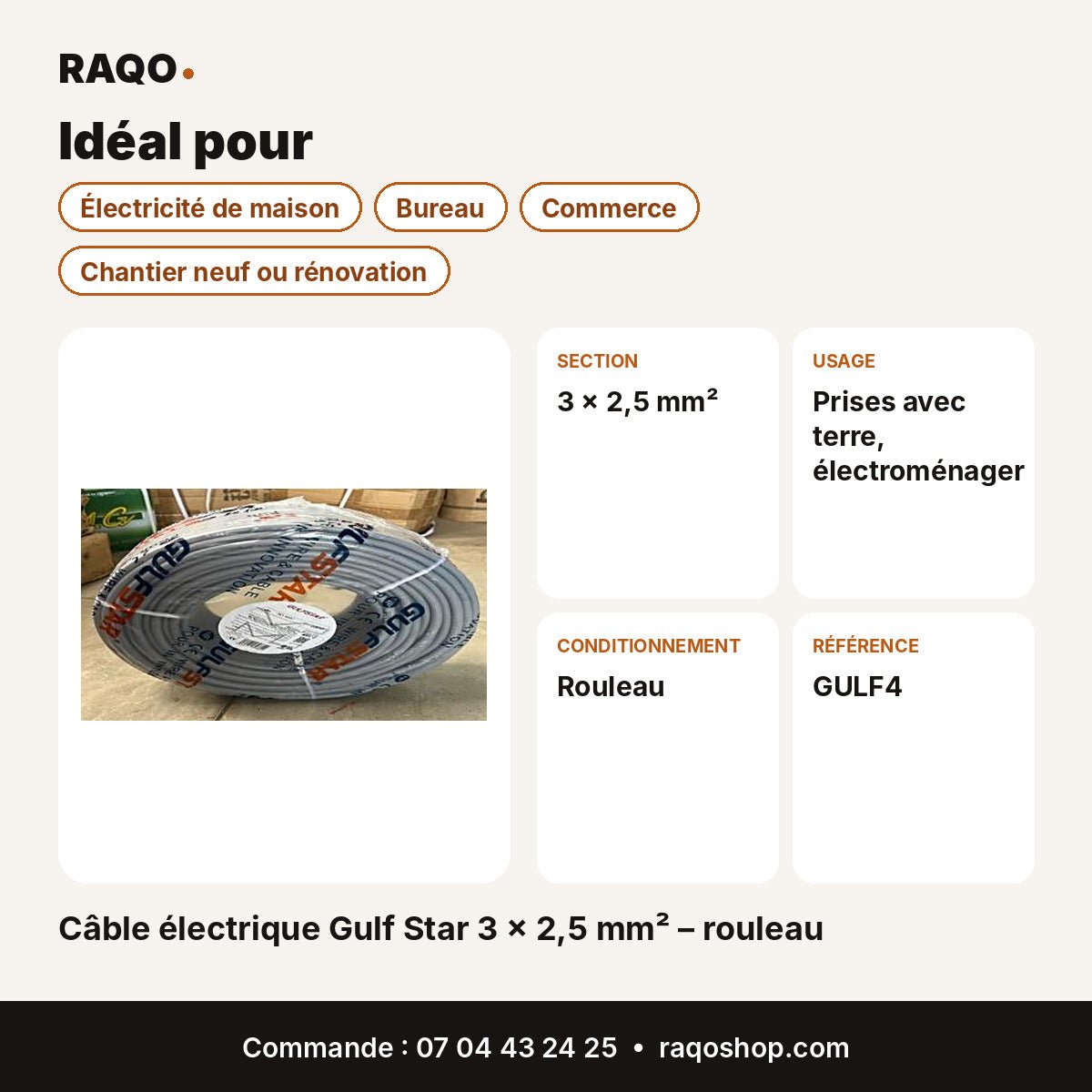 Câble électrique Gulf Star 3 × 2,5 mm² – rouleau - RAQO