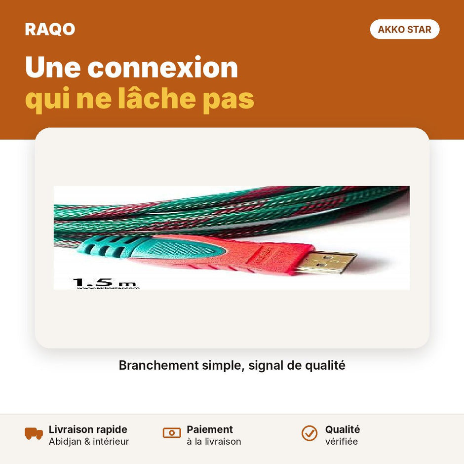 Câble HDMI mâle-mâle 1,5 m | Akko Star - RAQO