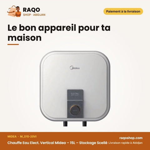 Chauffe Eau Elect. Vertical Midea – 15L – Stockage Scellé – Chauffage Express | M_D15-20VI - RAQO