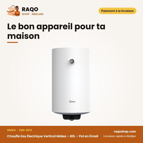 Chauffe Eau Électrique Vertical Midea – 80L – Pot en Émail – 1500W | D80-15FG - RAQO
