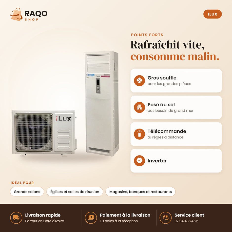Climatiseur Armoire iLUX – 24.000 BTU – 3 CV – Inverter - RAQO (points forts)