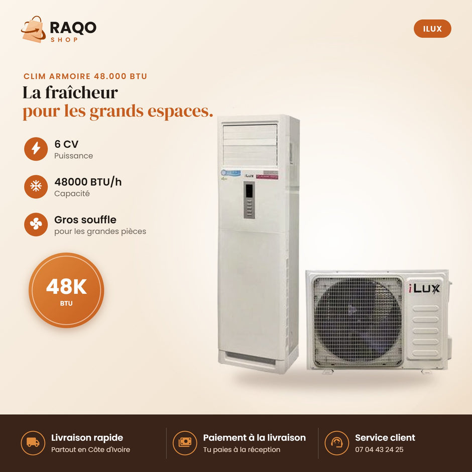 Climatiseur Armoire iLUX – 48.000 BTU – 6 CV – R410 - RAQO