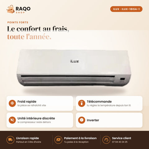 Climatiseur Split iLUX – 18.000 BTU – 2 CV – Inverter - RAQO (points forts)
