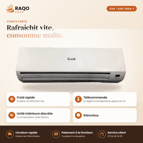 Climatiseur Split iLUX – 18.000 BTU – 2 CV – R410 - RAQO (points forts)